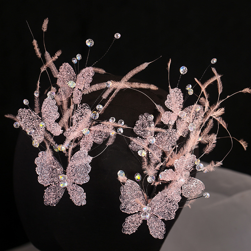 Set accesorii păr mireasă Xuan yan: handmade, clips de păr cu ciucuri cristal în formă de fluture, bază din aliaj cu inserții din aliaj de zinc, stil proaspăt și dulce, toamna 2025