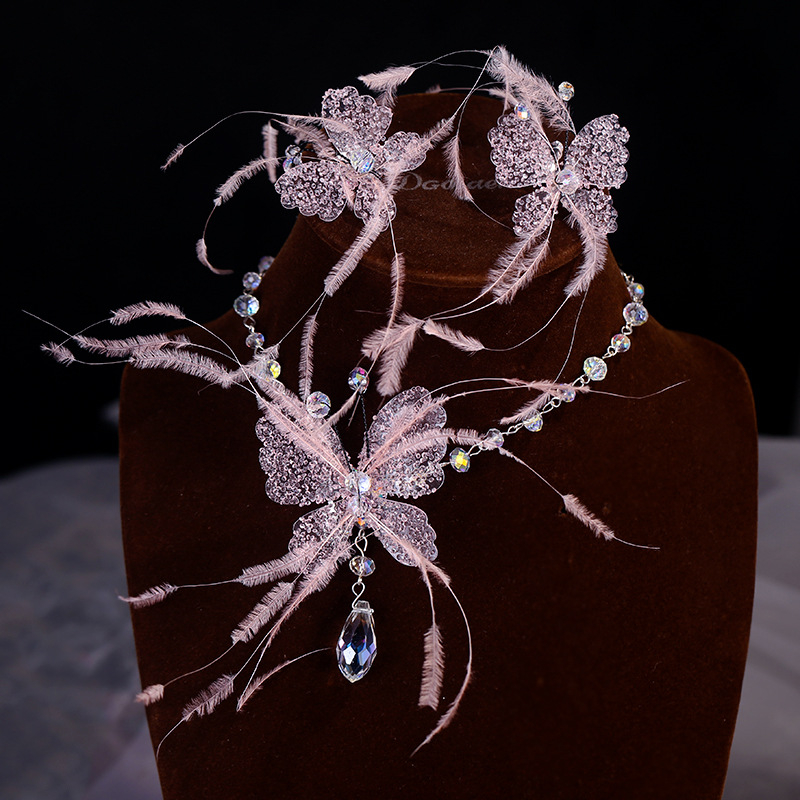 Set accesorii păr mireasă Xuan yan: handmade, clips de păr cu ciucuri cristal în formă de fluture, bază din aliaj cu inserții din aliaj de zinc, stil proaspăt și dulce, toamna 2025