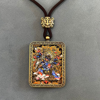Pandant Thangka cu Zeul Bogăției al Căilor Cinci — design tibetan, aliaj, motive: constelații/geometrii/animale/zodii/litere, placare electrolitică, origine Hebei, lansare primăvara 2023