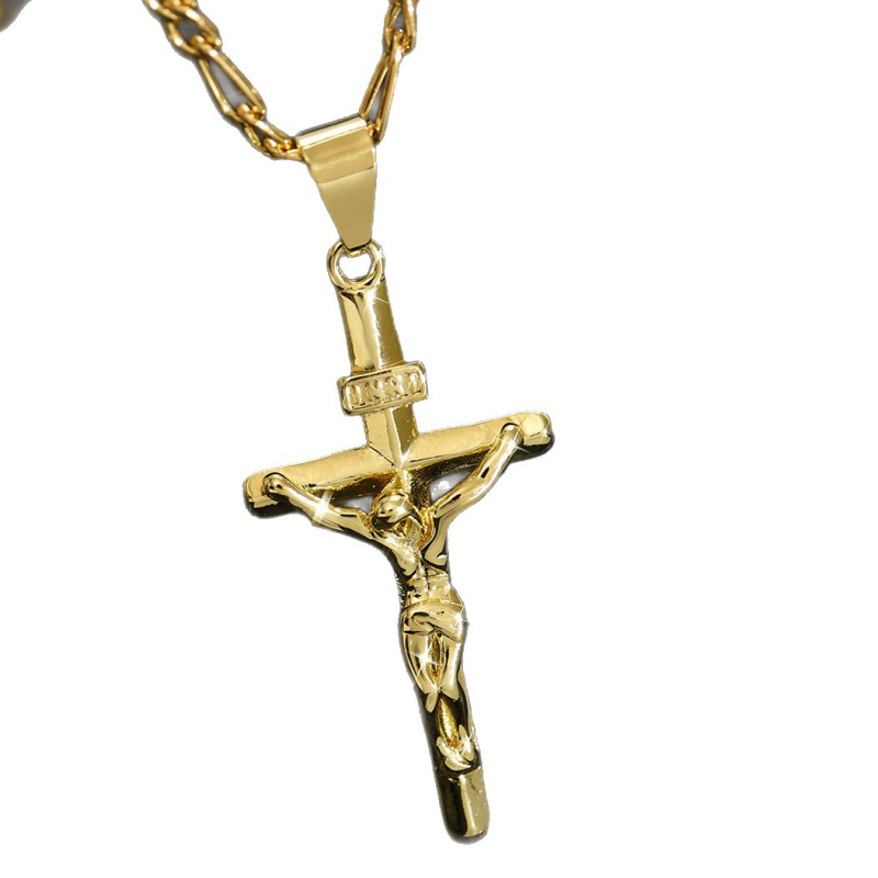 Colier cu pandantiv încrucișat — stil unisex, formă geometrică; Material: Fier; Material pandantiv: Cupru; Lanț: Figaro; Greutate: 14 g