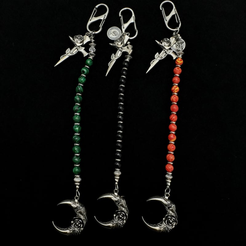 Hanmi Jewelry Malahitni lanac s privjeskom mjeseca i ružom, retro stil, premium ključna kopča s dvostrukim prstenom, originalni dizajn, izlazak jeseni 2025
