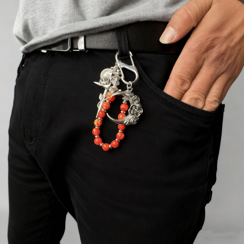 Hanmi Jewelry Malahitni lanac s privjeskom mjeseca i ružom, retro stil, premium ključna kopča s dvostrukim prstenom, originalni dizajn, izlazak jeseni 2025