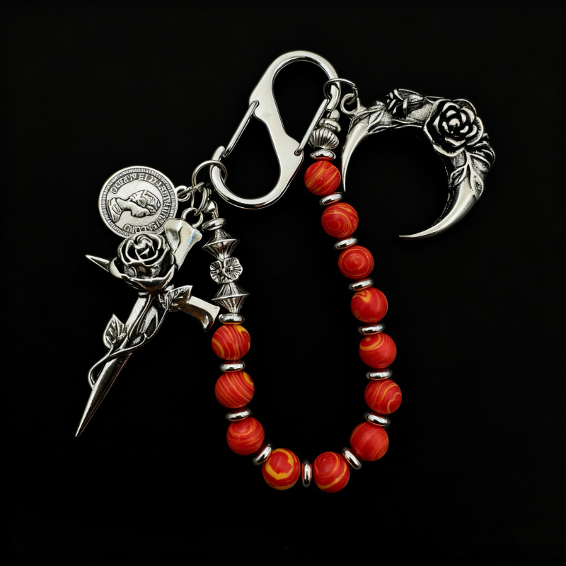Hanmi Jewelry Malahitni lanac s privjeskom mjeseca i ružom, retro stil, premium ključna kopča s dvostrukim prstenom, originalni dizajn, izlazak jeseni 2025