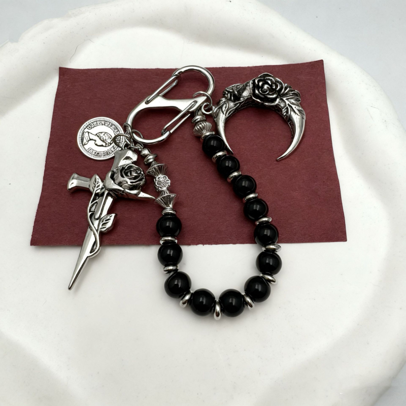 Hanmi Jewelry Malahitni lanac s privjeskom mjeseca i ružom, retro stil, premium ključna kopča s dvostrukim prstenom, originalni dizajn, izlazak jeseni 2025