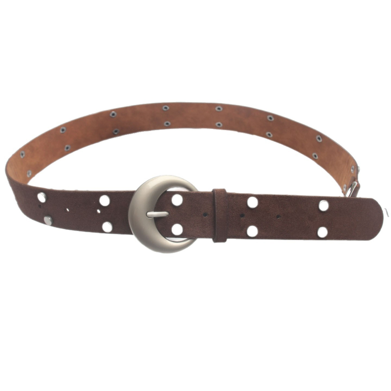 Curea PU în stil coreean, cu nituri, cataramă metalică, închidere cu pin, accesoriu premium talie, iarna 2025