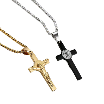 Kereszt medálos nyaklánc rozsdamentes acélból, elektroplatált bevonattal, uniszex