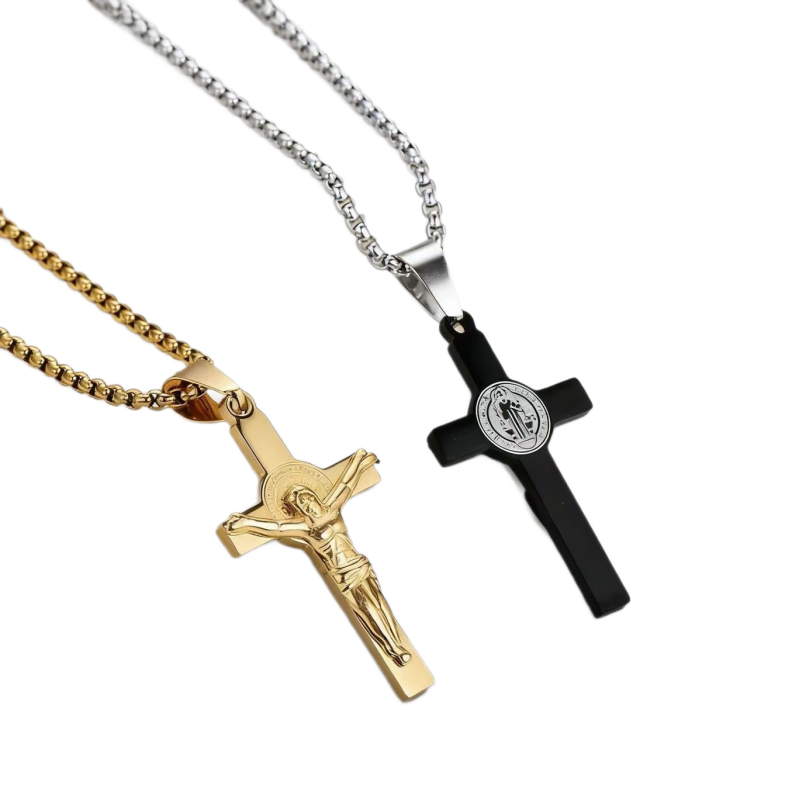 Kereszt medálos nyaklánc rozsdamentes acélból, elektroplatált bevonattal, uniszex