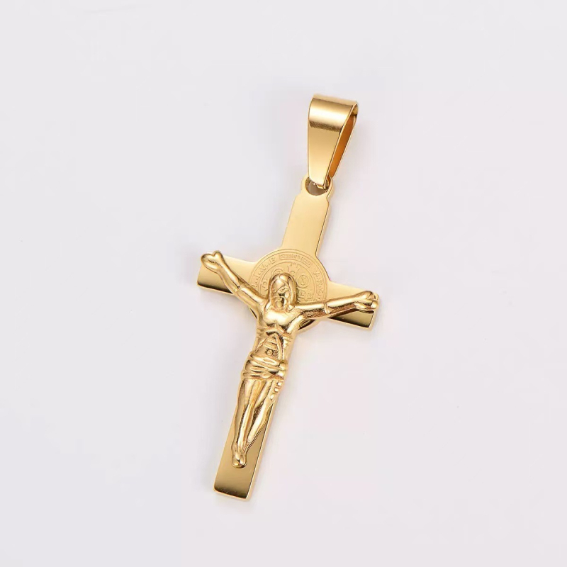 Kereszt medálos nyaklánc rozsdamentes acélból, elektroplatált bevonattal, uniszex