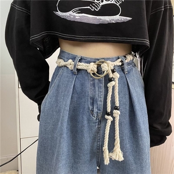 Curea din cânepă, cataramă din aliaj, închidere cu șnur, lățime subțire (<2 cm), stil coreean, accesoriu feminin etnic