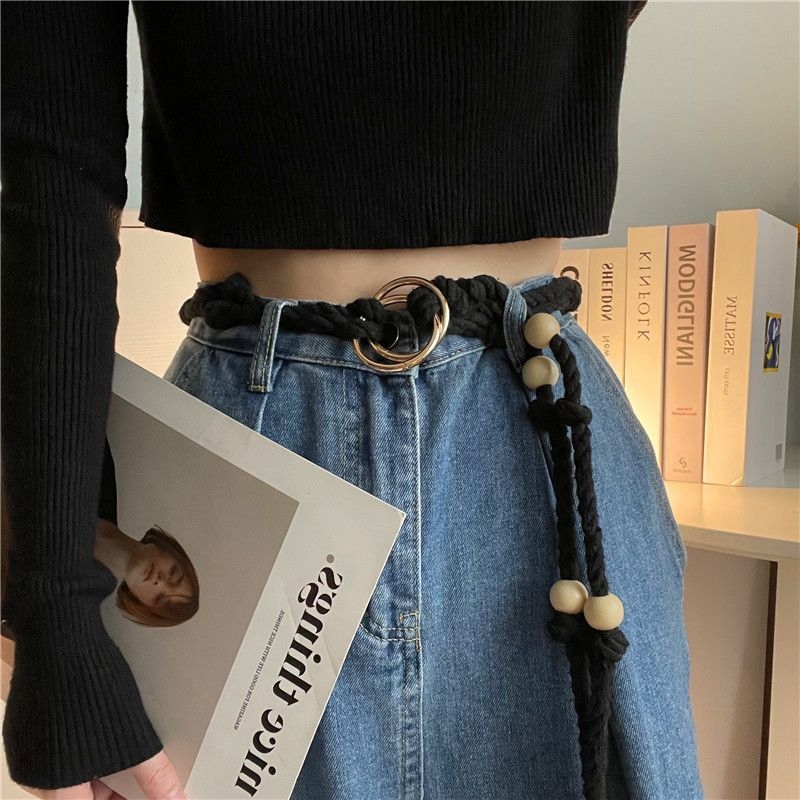 Curea din cânepă, cataramă din aliaj, închidere cu șnur, lățime subțire (<2 cm), stil coreean, accesoriu feminin etnic