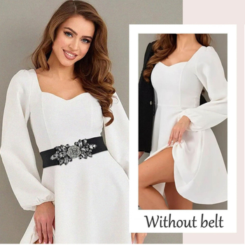 Női ruha széles övvel és virágos csattal, műbőr anyagú, csat ötvözet, snap-zárás, >4 cm szélesség, elektroplating felület