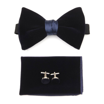 Férfi csokornyakkendő kettős rétegű textúrával, imitált kézi kötés, zsebkendővel, poliészter, koreai stílusú sík fejű