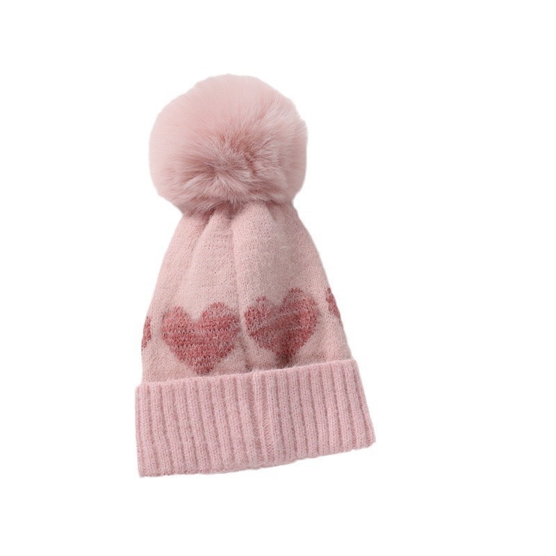 Zimska dječja pletena kapa s dvostrukim jacquard srcem, kupolasti oblik s rubom, akrilna vlakna, za dob 0–2 godine, Zhejiang