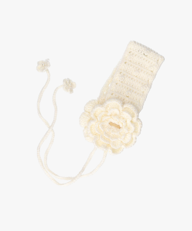 Ženski japanskog stila cvjetni pleteni držači za uši s vezicama, monokromni uzorak, poliester, grije, za vanjsku upotrebu zima jesen