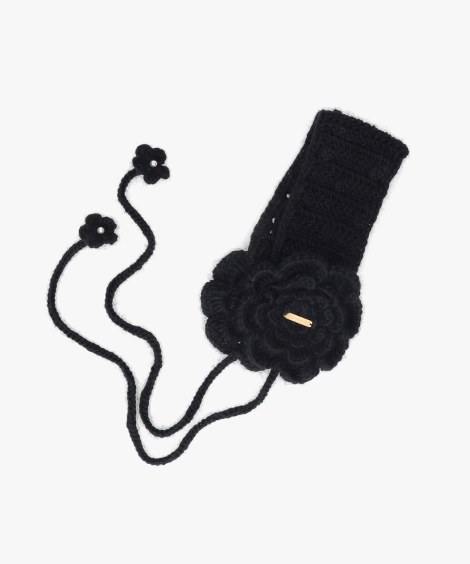 Ženski japanskog stila cvjetni pleteni držači za uši s vezicama, monokromni uzorak, poliester, grije, za vanjsku upotrebu zima jesen