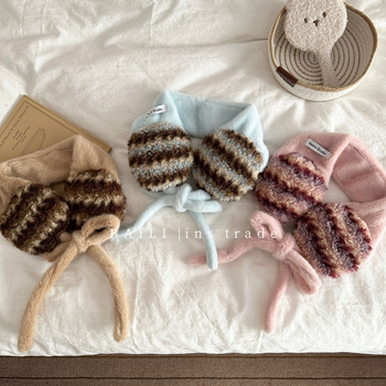 Ušne zaštitne navlake s kontrastnim prugama i vezicama, vunene, usklađivanje boja, održavaju toplinu, za odrasle žene, jesen-zima