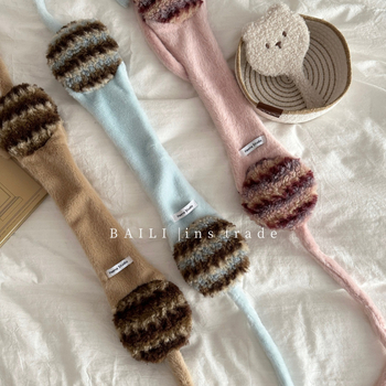 Ušne zaštitne navlake s kontrastnim prugama i vezicama, vunene, usklađivanje boja, održavaju toplinu, za odrasle žene, jesen-zima