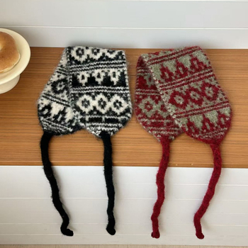 Unisex Ear Warmer cu jacquard tricotat, șiret dublu, purtare bidirecțională, iarnă 2025