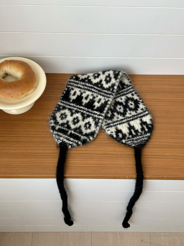 Unisex Ear Warmer cu jacquard tricotat, șiret dublu, purtare bidirecțională, iarnă 2025