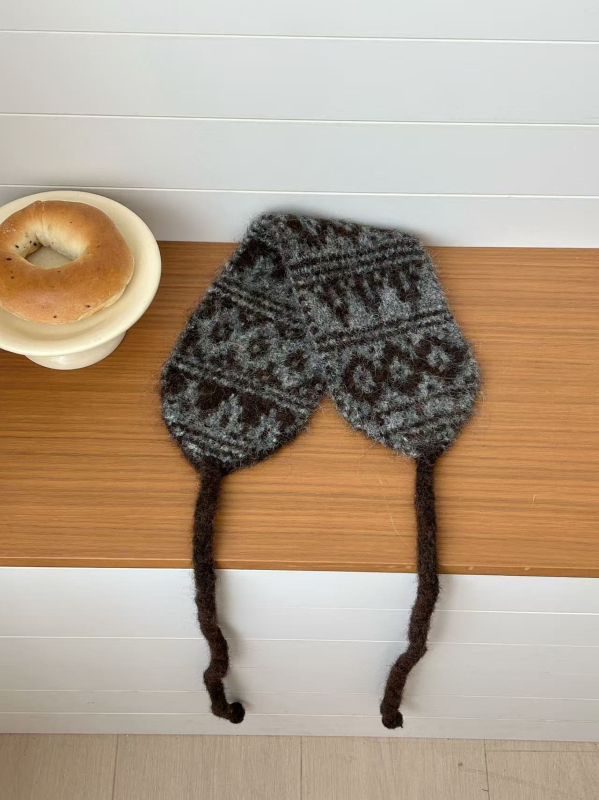 Unisex Ear Warmer cu jacquard tricotat, șiret dublu, purtare bidirecțională, iarnă 2025