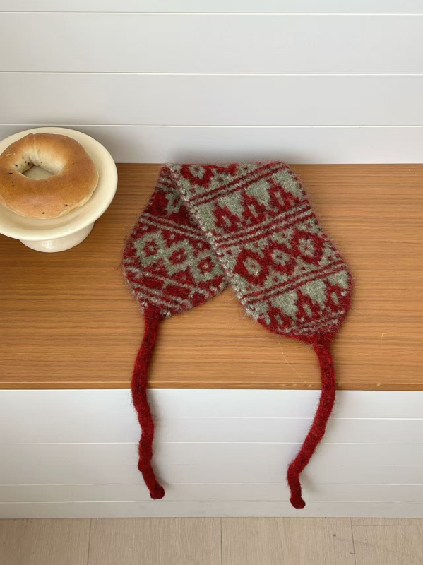 Unisex Ear Warmer cu jacquard tricotat, șiret dublu, purtare bidirecțională, iarnă 2025