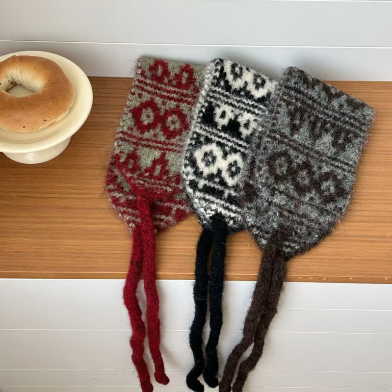 Unisex Ear Warmer cu jacquard tricotat, șiret dublu, purtare bidirecțională, iarnă 2025