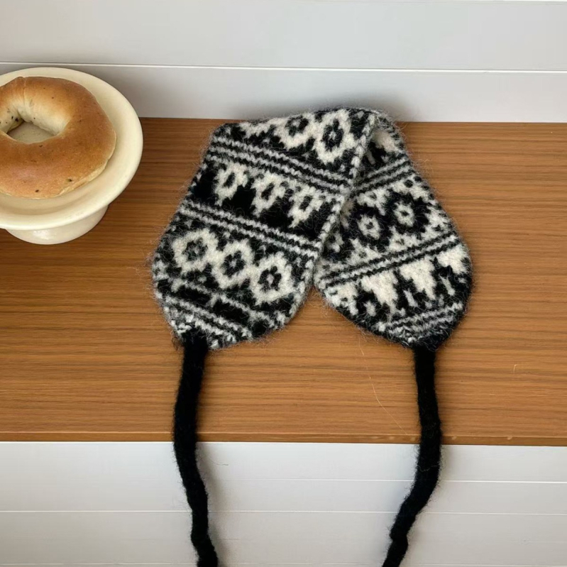 Unisex Ear Warmer cu jacquard tricotat, șiret dublu, purtare bidirecțională, iarnă 2025