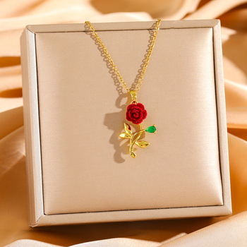 Titánacél rózsa – teljes gyémántos nyaklánc, elegáns virágmedál, vékony lánccal