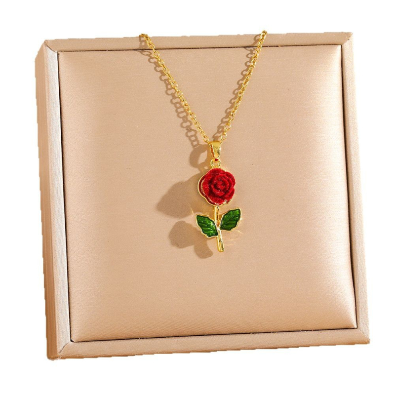 Titánacél rózsa – teljes gyémántos nyaklánc, elegáns virágmedál, vékony lánccal