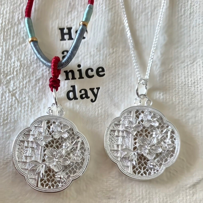 Plum Blossom Lock nyaklánc 999 ezüst, kézzel szőtt, szabályos lánc, kínai stílus