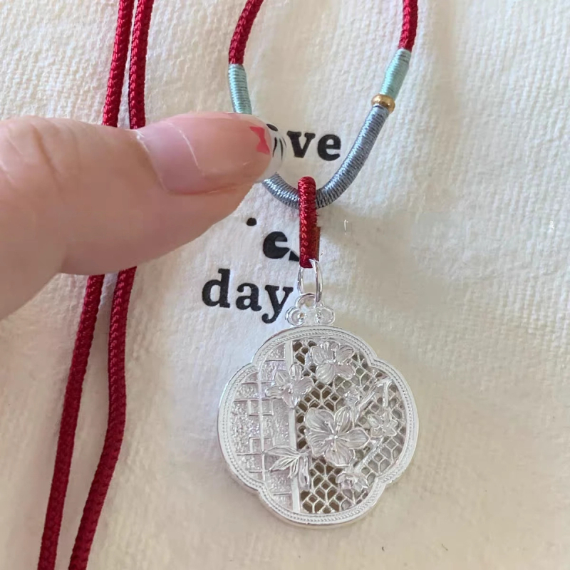 Plum Blossom Lock nyaklánc 999 ezüst, kézzel szőtt, szabályos lánc, kínai stílus