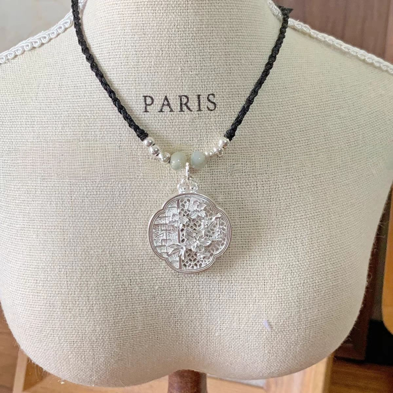 Plum Blossom Lock nyaklánc 999 ezüst, kézzel szőtt, szabályos lánc, kínai stílus