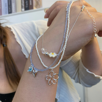 Geometrikus gyöngy nyaklánc - kézzel készített golyó lánccal, medál műanyag gyantából, uniszex