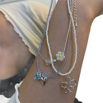 Geometrikus gyöngy nyaklánc - kézzel készített golyó lánccal, medál műanyag gyantából, uniszex