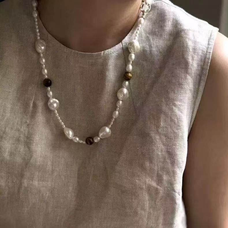 Rézötvözetből készült nyaklánc tigriszem gyöngyökkel, geometriai forma, gravírozott medál, gyöngysor lánc, nőknek, középkori retro stílus