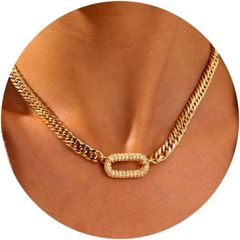 Geometriai réz cirkónium nyaklánc kubai lánccal, gyémántos megmunkálású medál, uniszex