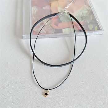 Choker nyaklánc, dupla rétegű csillag motívummal, női geometriai gallér lánc, kézzel készített ötvözet medállal, többszörös rétegű