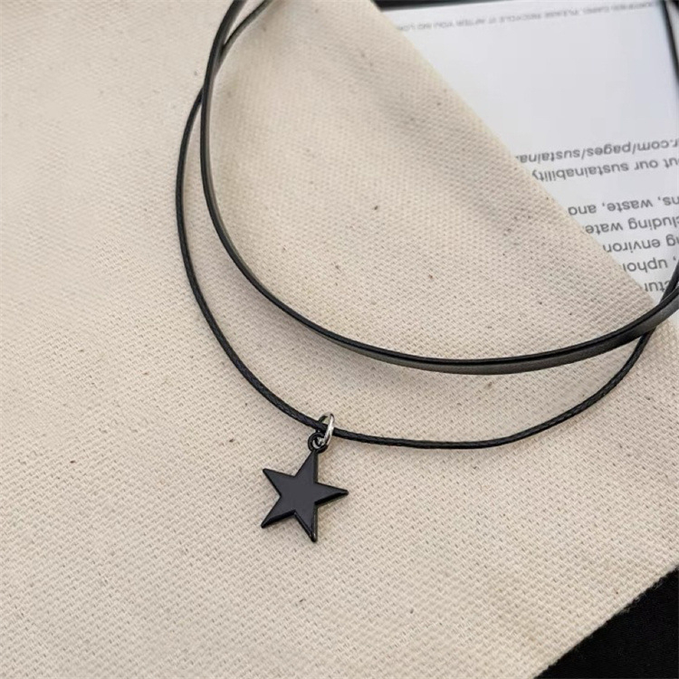Choker nyaklánc, dupla rétegű csillag motívummal, női geometriai gallér lánc, kézzel készített ötvözet medállal, többszörös rétegű