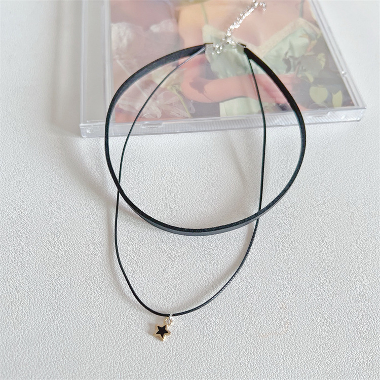 Choker nyaklánc, dupla rétegű csillag motívummal, női geometriai gallér lánc, kézzel készített ötvözet medállal, többszörös rétegű