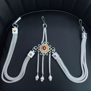 Tibeti stílusú deréklánc kínai csomóval, fémötvözet, többszörös körű, uniszex fiataloknak