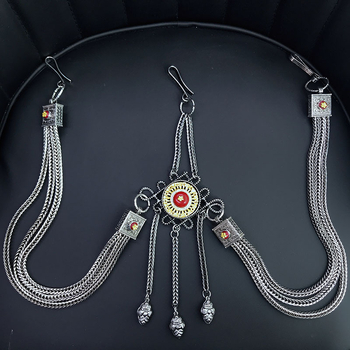 Tibeti stílusú deréklánc kínai csomóval, fémötvözet, többszörös körű, uniszex fiataloknak