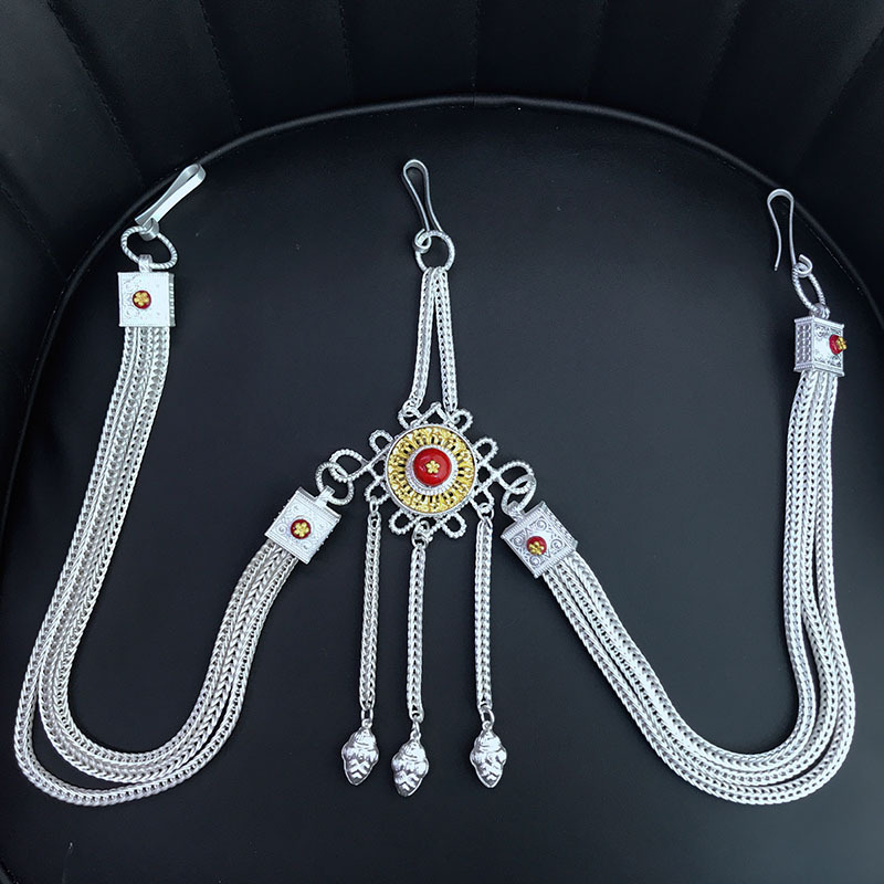 Tibeti stílusú deréklánc kínai csomóval, fémötvözet, többszörös körű, uniszex fiataloknak