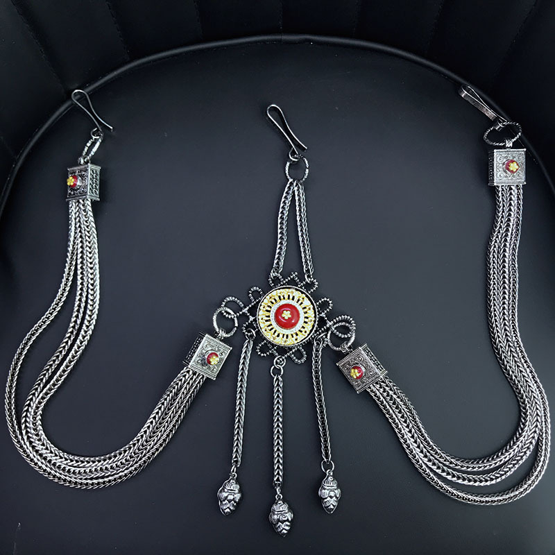 Tibeti stílusú deréklánc kínai csomóval, fémötvözet, többszörös körű, uniszex fiataloknak