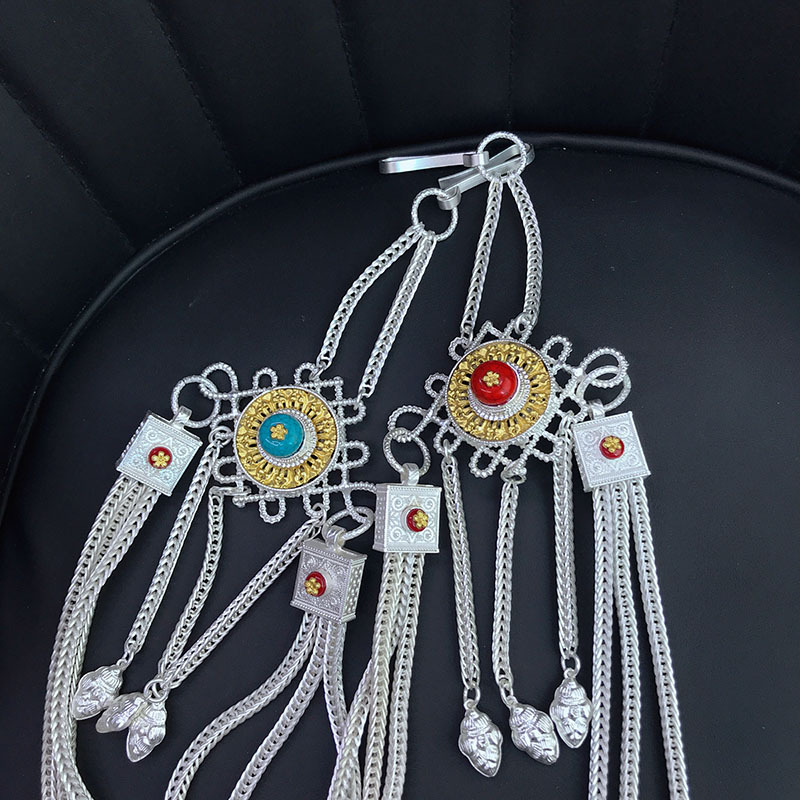 Tibeti stílusú deréklánc kínai csomóval, fémötvözet, többszörös körű, uniszex fiataloknak