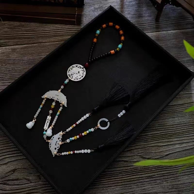 Hanfu derék medál, kézzel készített üveg ékszer, női nemzeti stílus