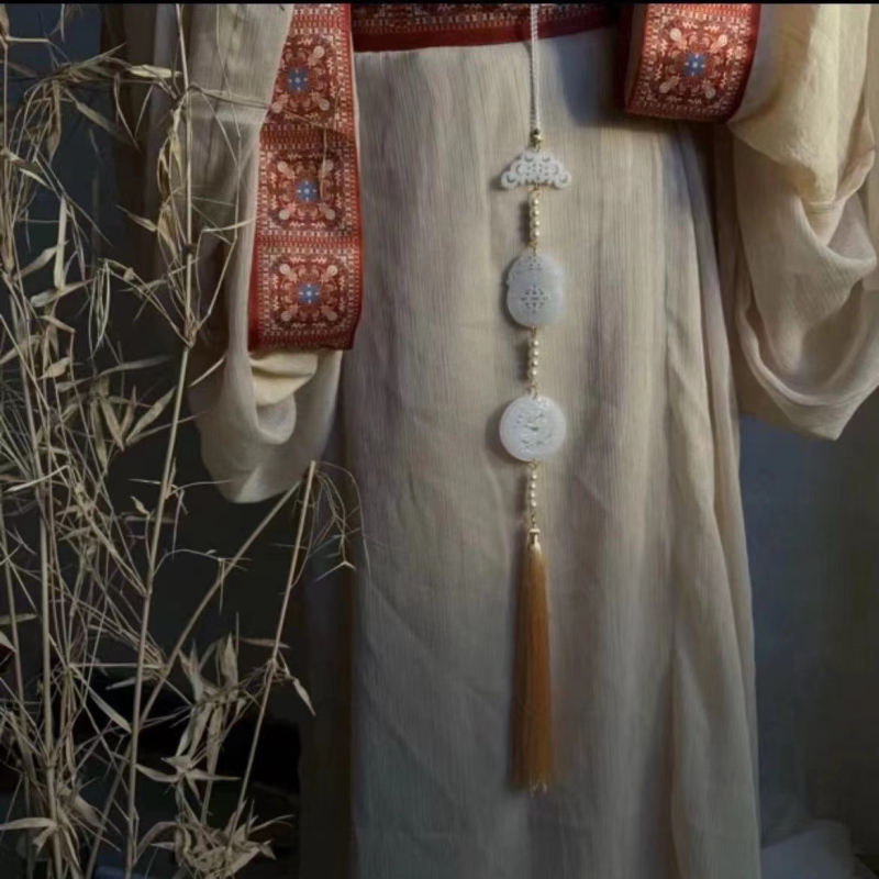 Hanfu derék medál, kézzel készített üveg ékszer, női nemzeti stílus