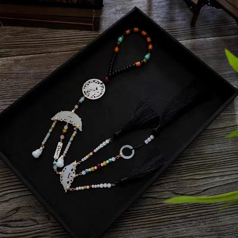 Hanfu derék medál, kézzel készített üveg ékszer, női nemzeti stílus