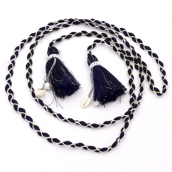 Kézzel készített velúr deréköv füzérrel és bojtokkal, keskeny szélesség alatt 2 cm, csomózós zárás, friss és édes stílus