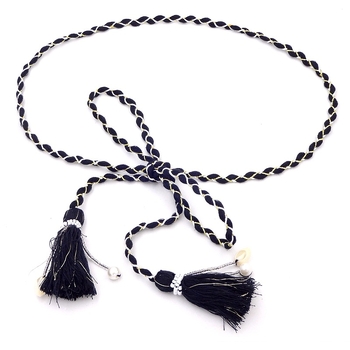 Kézzel készített velúr deréköv füzérrel és bojtokkal, keskeny szélesség alatt 2 cm, csomózós zárás, friss és édes stílus