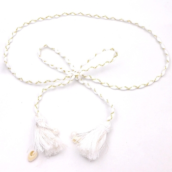 Kézzel készített velúr deréköv füzérrel és bojtokkal, keskeny szélesség alatt 2 cm, csomózós zárás, friss és édes stílus